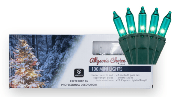 100 Teal Light Set, Green Wire