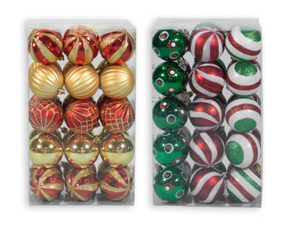 60 Piece Assorted 60 Mm Round Shatterproof Plastic Balls, 2 Assortments - 30 Balls Each
