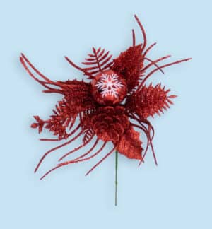 Red Glitter Pine Cone Pick