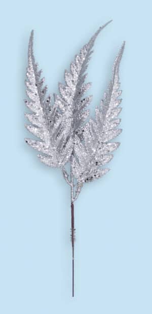 13" Silver Glitter Fern Spray