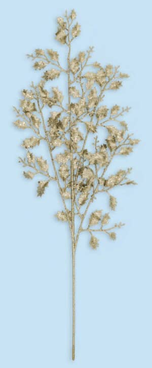 30" Glitter Holly Spray - Gold