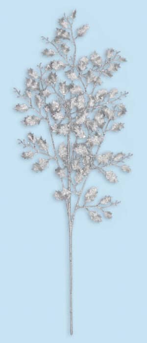 30" Glitter Holly Spray - Silver