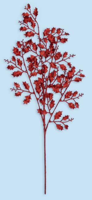 30" Glitter Holly Spray - Red