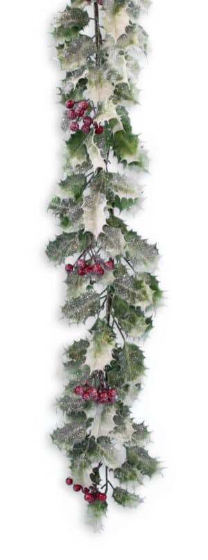 6' Glittered Holly Berry Garland