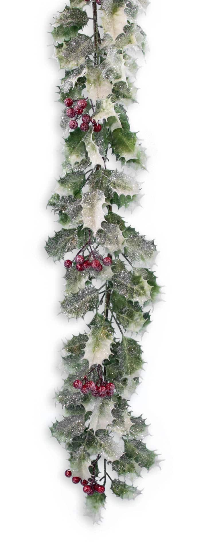 6′ Glittered Holly Berry Garland